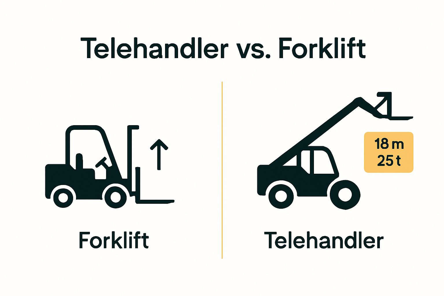 Infographic comparing telehandler and forklift reach and capacity