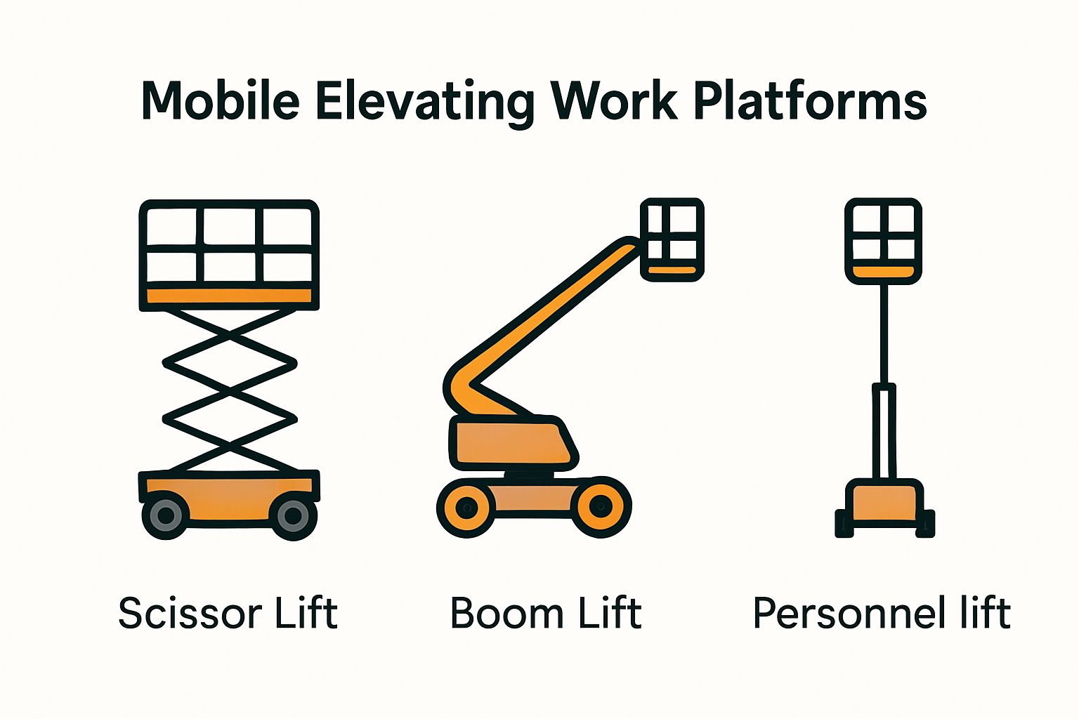 Infographic showing three types of mobile elevating work platforms