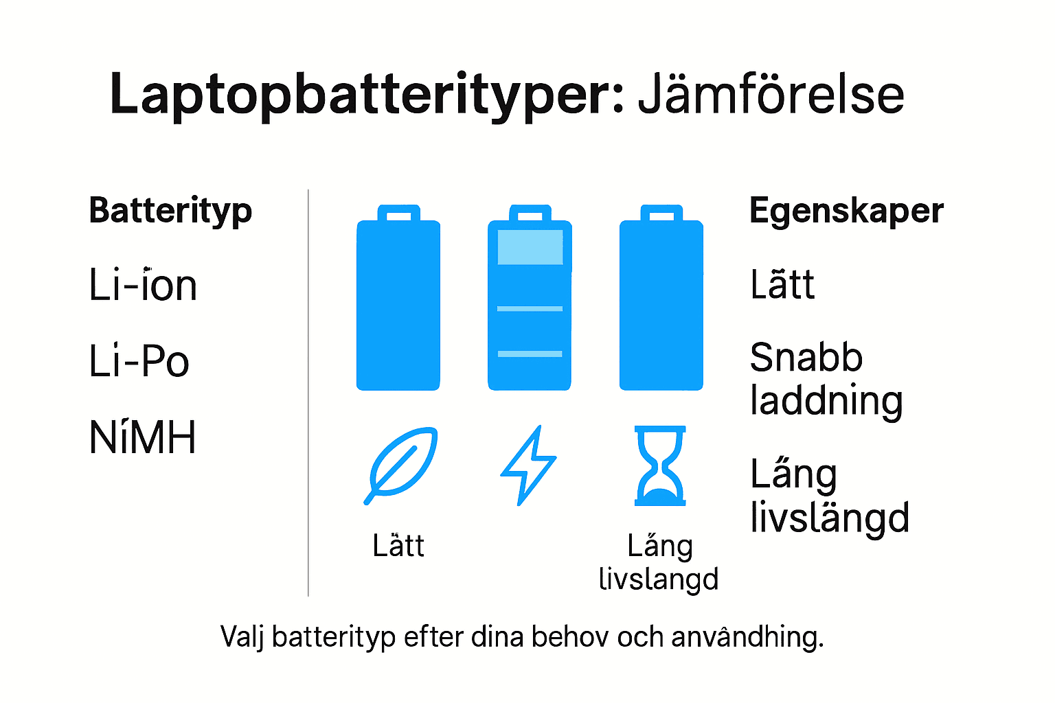 Grafisk översikt: Så skiljer sig olika batterityper i bärbara datorer – egenskaper och fördelar