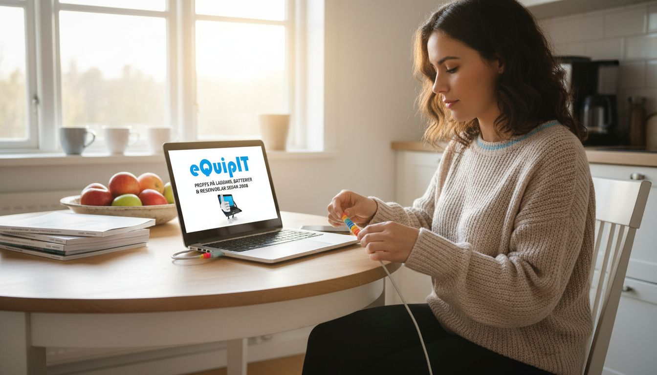 En person trär på ett skydd runt laddsladden.