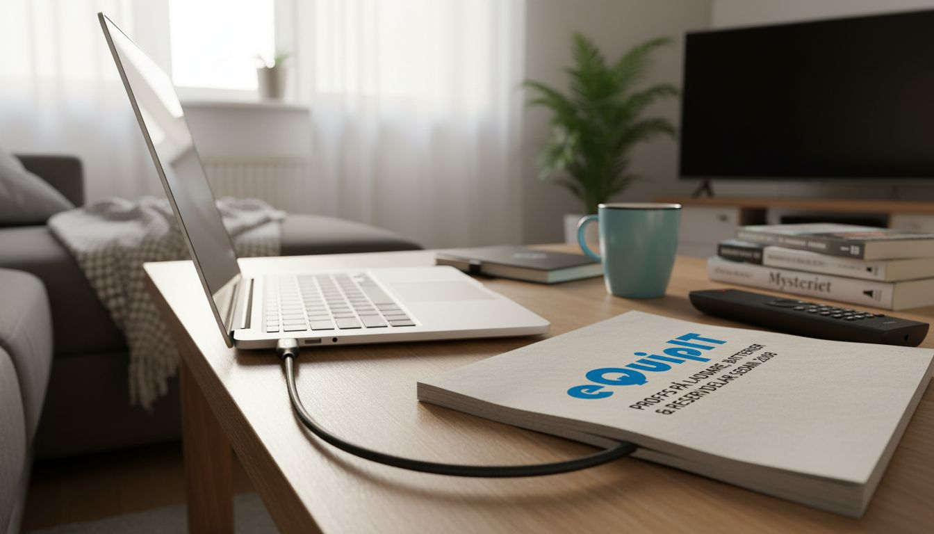 Närbild på en USB-C-kabel som sitter inkopplad i en laptop