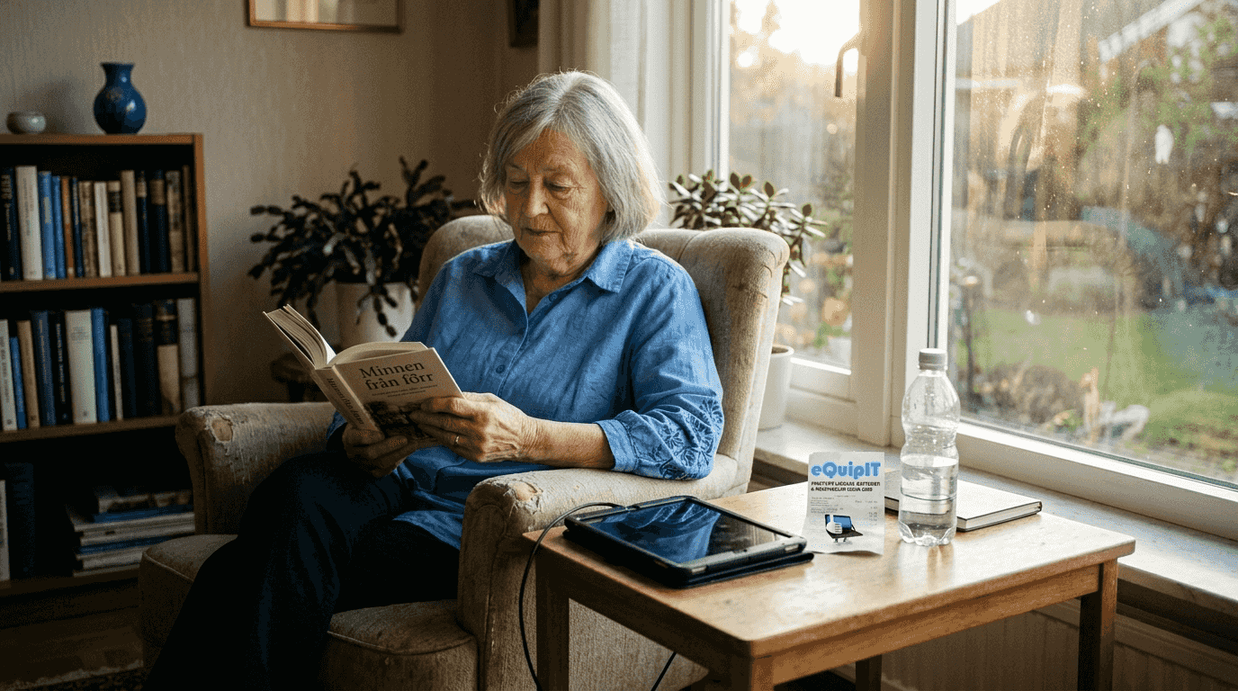 En kvin but försöker ladda sin surfplatta, soppar det går riktigt långsamt.