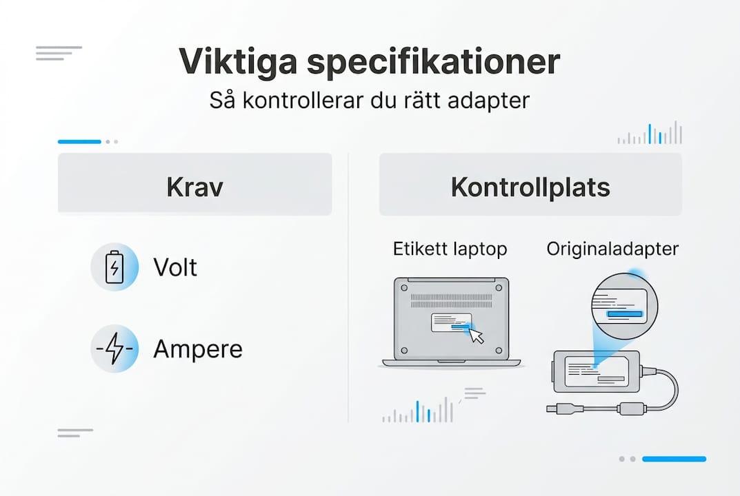 Grafisk översikt över viktiga egenskaper hos laptopadaptrar