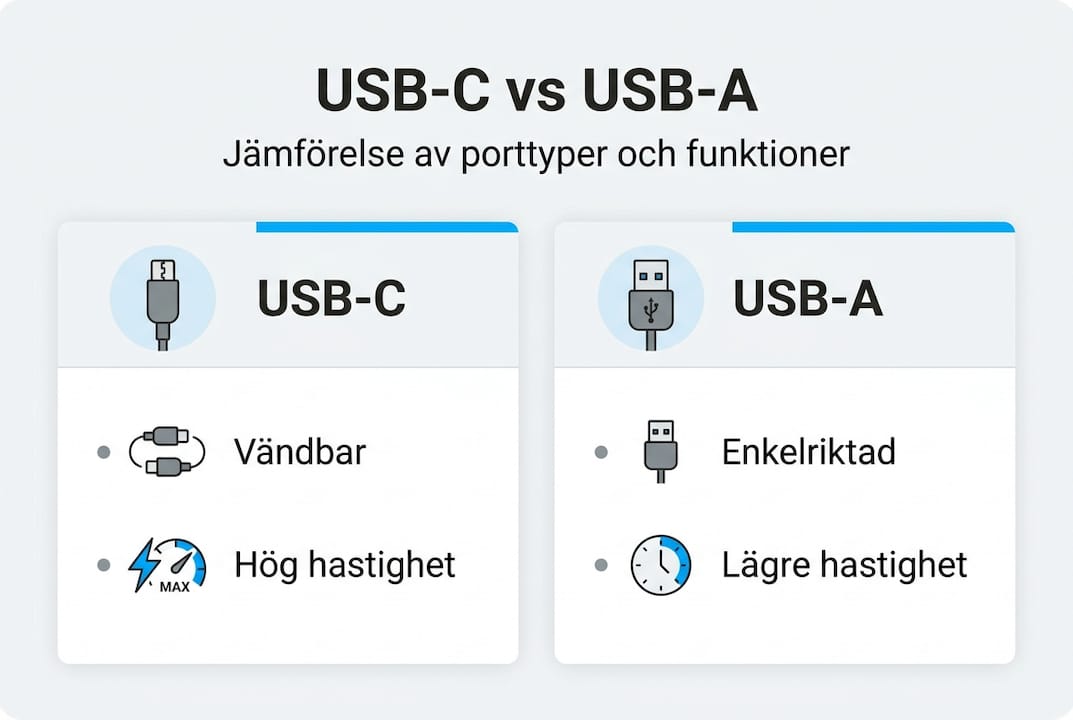 Infografik: Så skiljer sig USB-C och USB-A – en jämförelse av funktioner