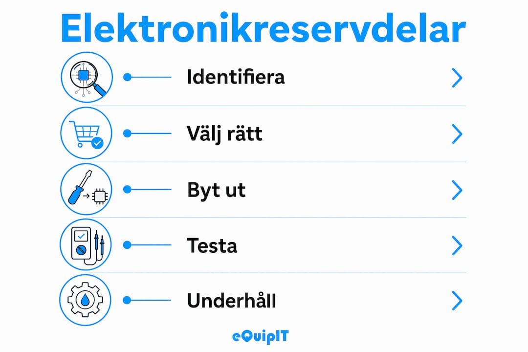 Illustration som visar steg-för-steg hur du hanterar reservdelar till elektronik