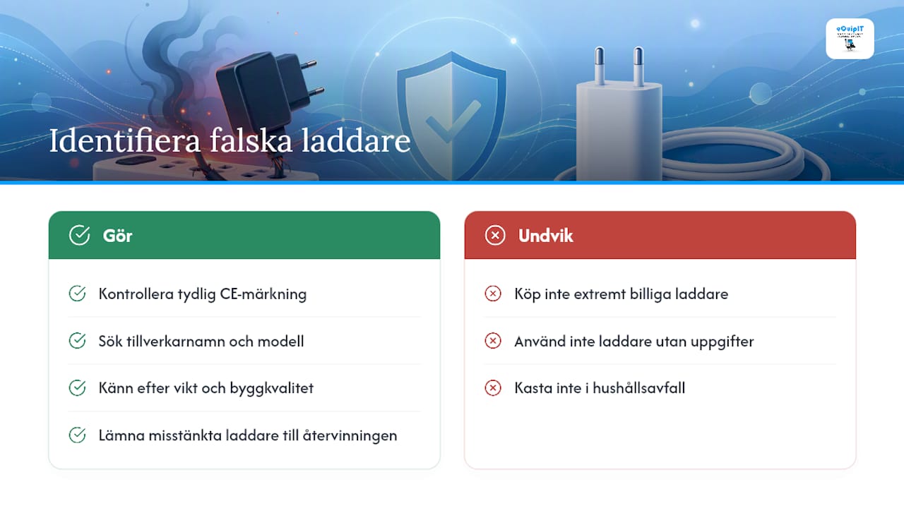Hur man identifierar och hanterar laddare från opålitliga tillverkare eller förfalskade produkter — overview diagram