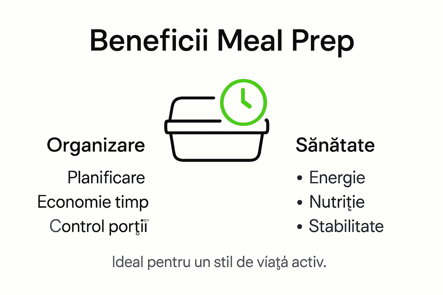 Infografic cu beneficii meal prep pentru persoanele active