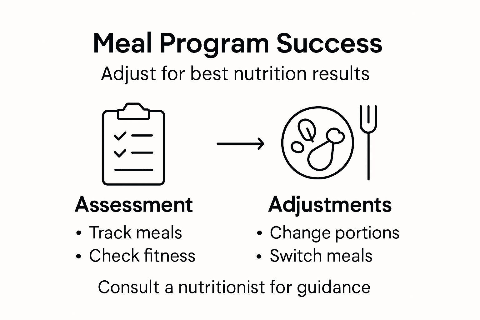 Infographic illustrating key steps to adjust fitness meal plans