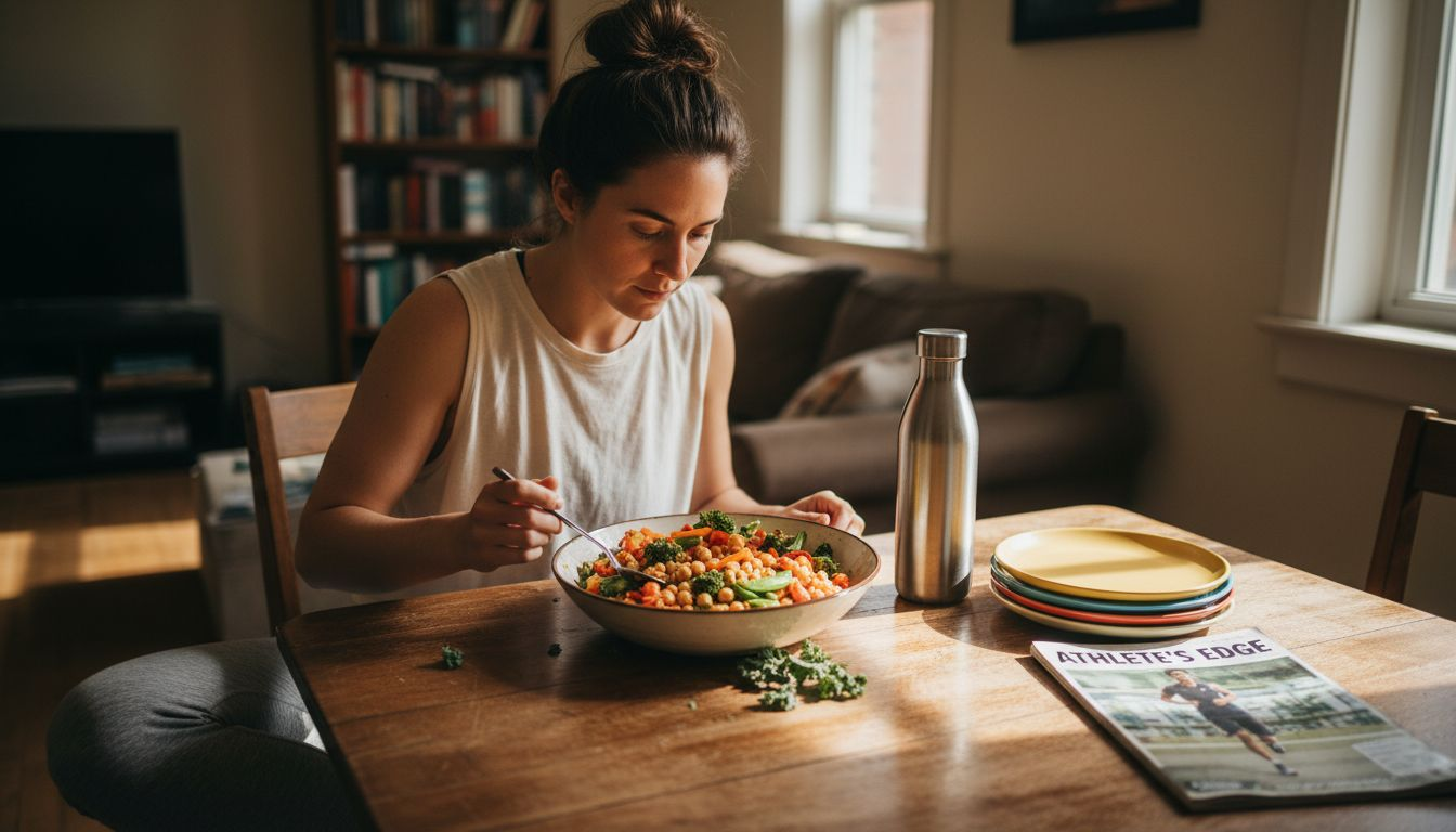 Woman eating nutrient-dense plant-based meal