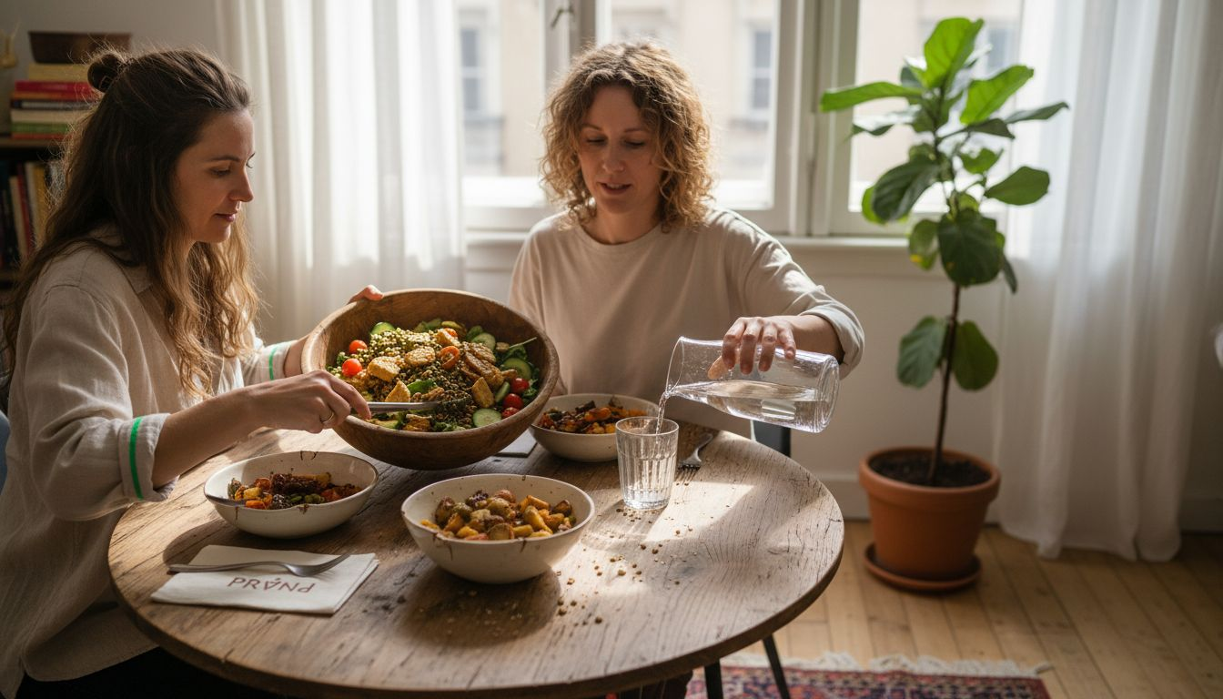 Savurăm împreună o salată bogată în proteine vegetale, la masa de acasă.