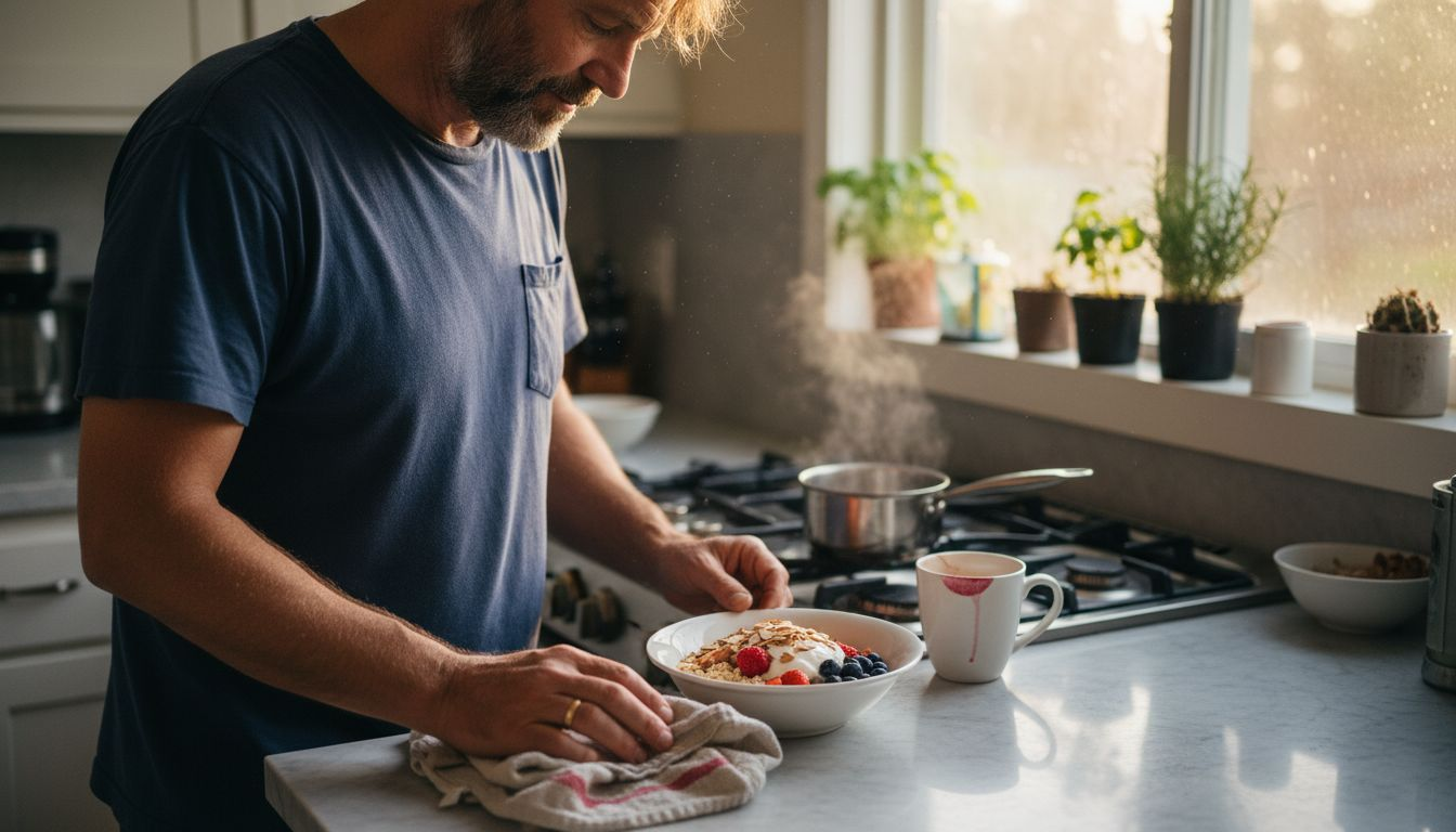 Man making hearty protein-rich breakfast