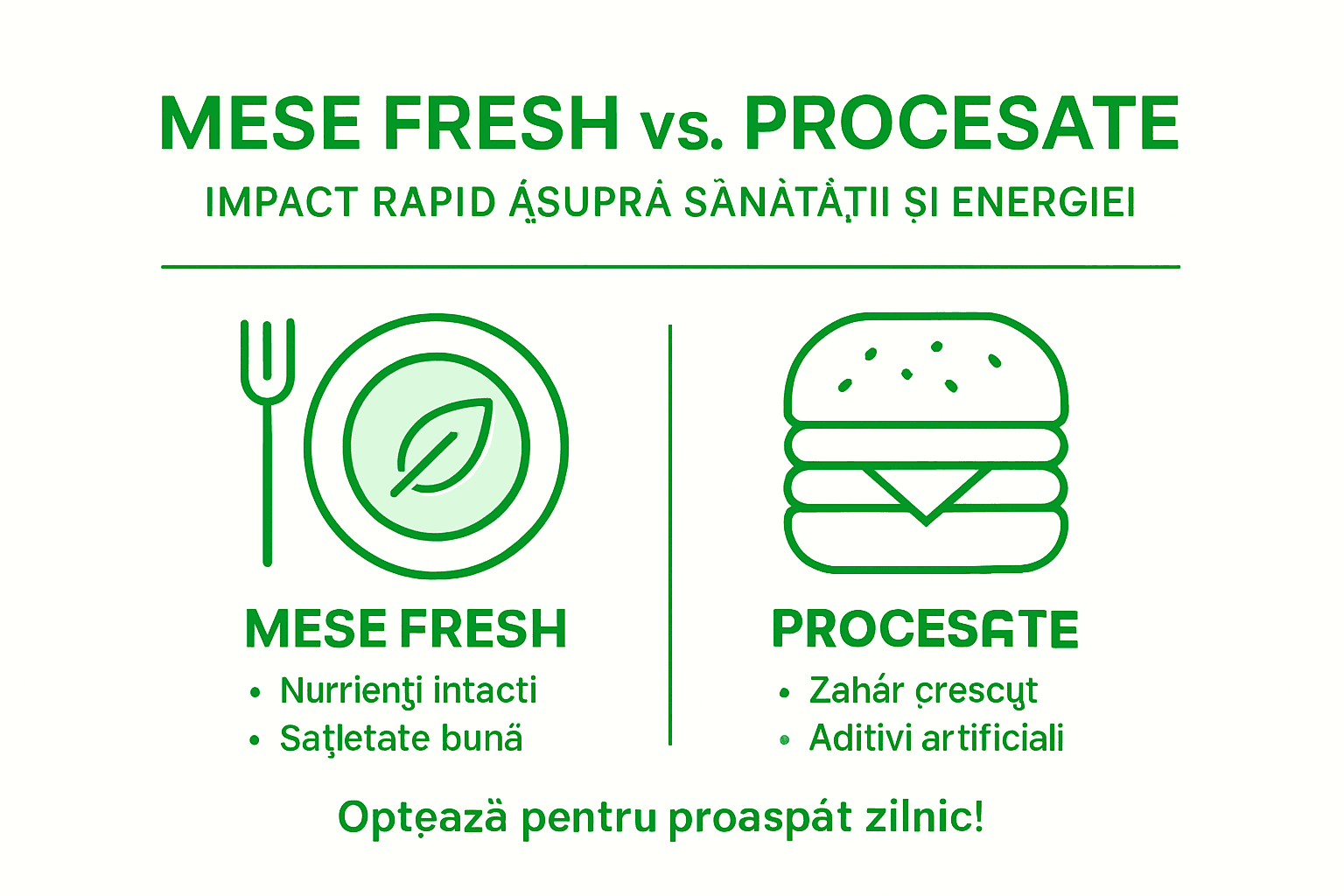 Infografic: mese gătite acasă vs. alimente procesate – avantaje și beneficii