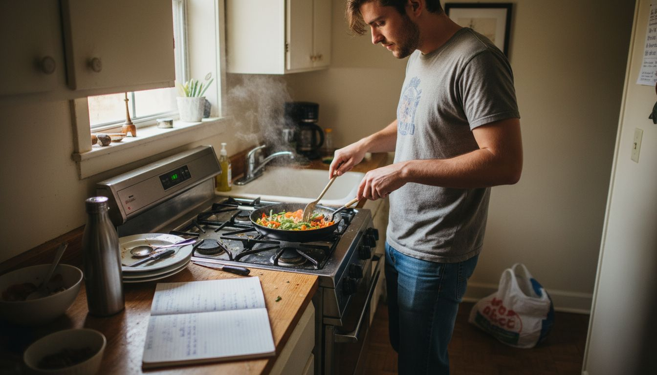 Home meal prep in a lived-in kitchen