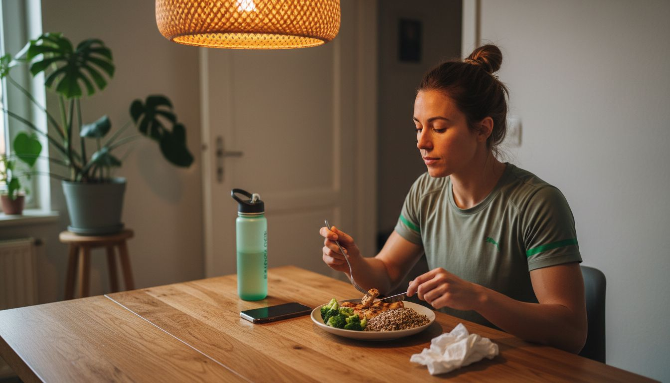 O femeie activă din punct de vedere sportiv se bucură de o masă sănătoasă și echilibrată.