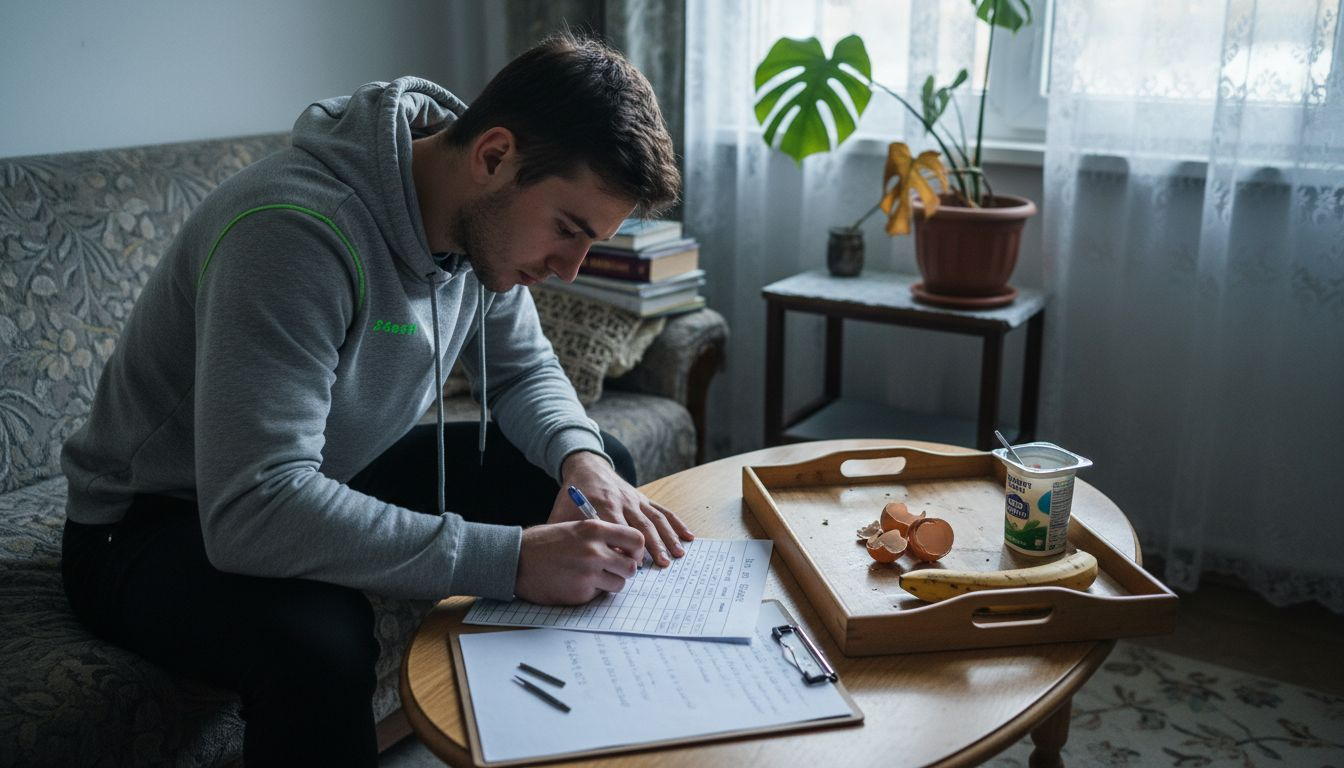 Bărbat care își urmărește evoluția după un plan alimentar personalizat