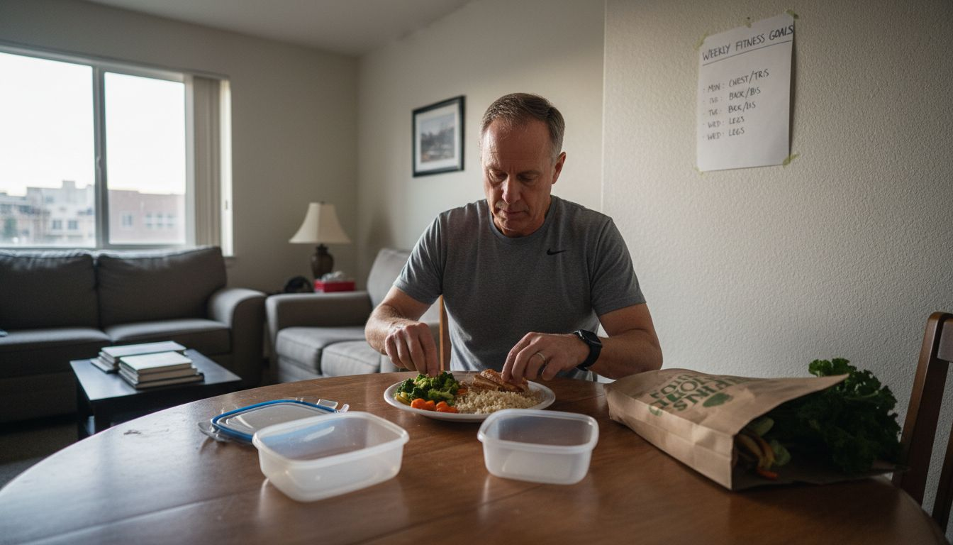 Man assembling healthy balanced fresh meal