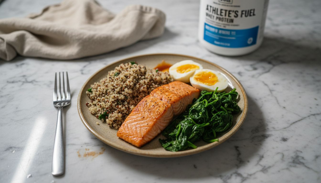 Plate with various protein foods close up