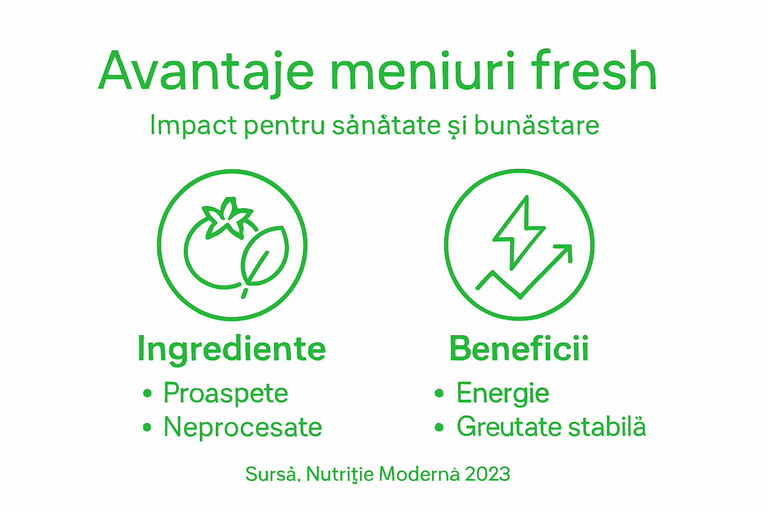 Infografic cu ingrediente proaspete și avantajele lor principale