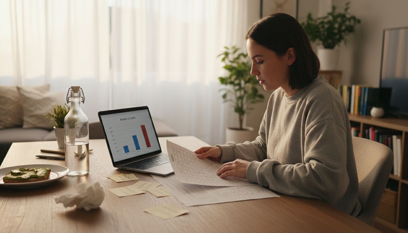 Person reviewing meal plan chart at desk