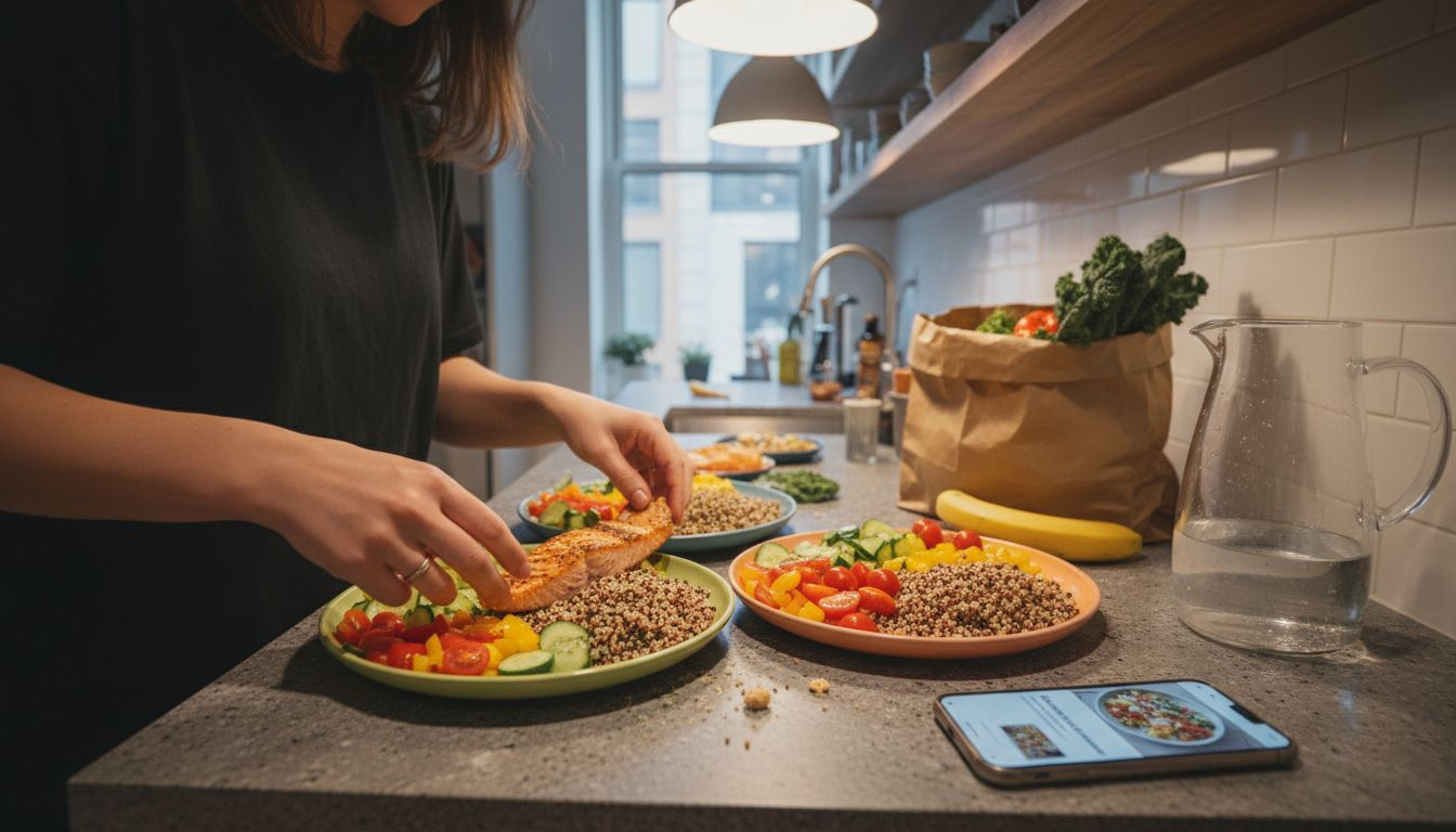 Arranging balanced colorful plates of food
