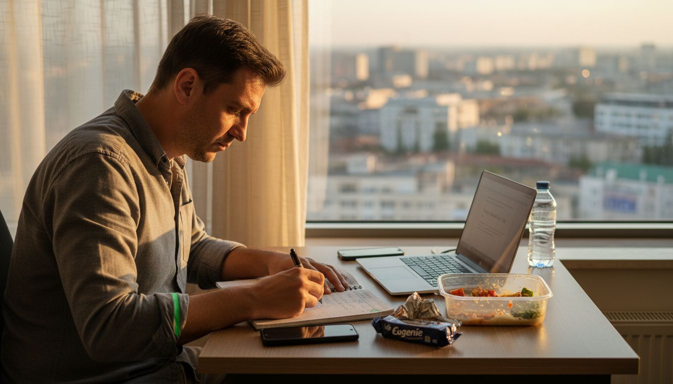 Un bărbat își organizează programul la birou, alegând meniuri personalizate pentru fiecare zi.