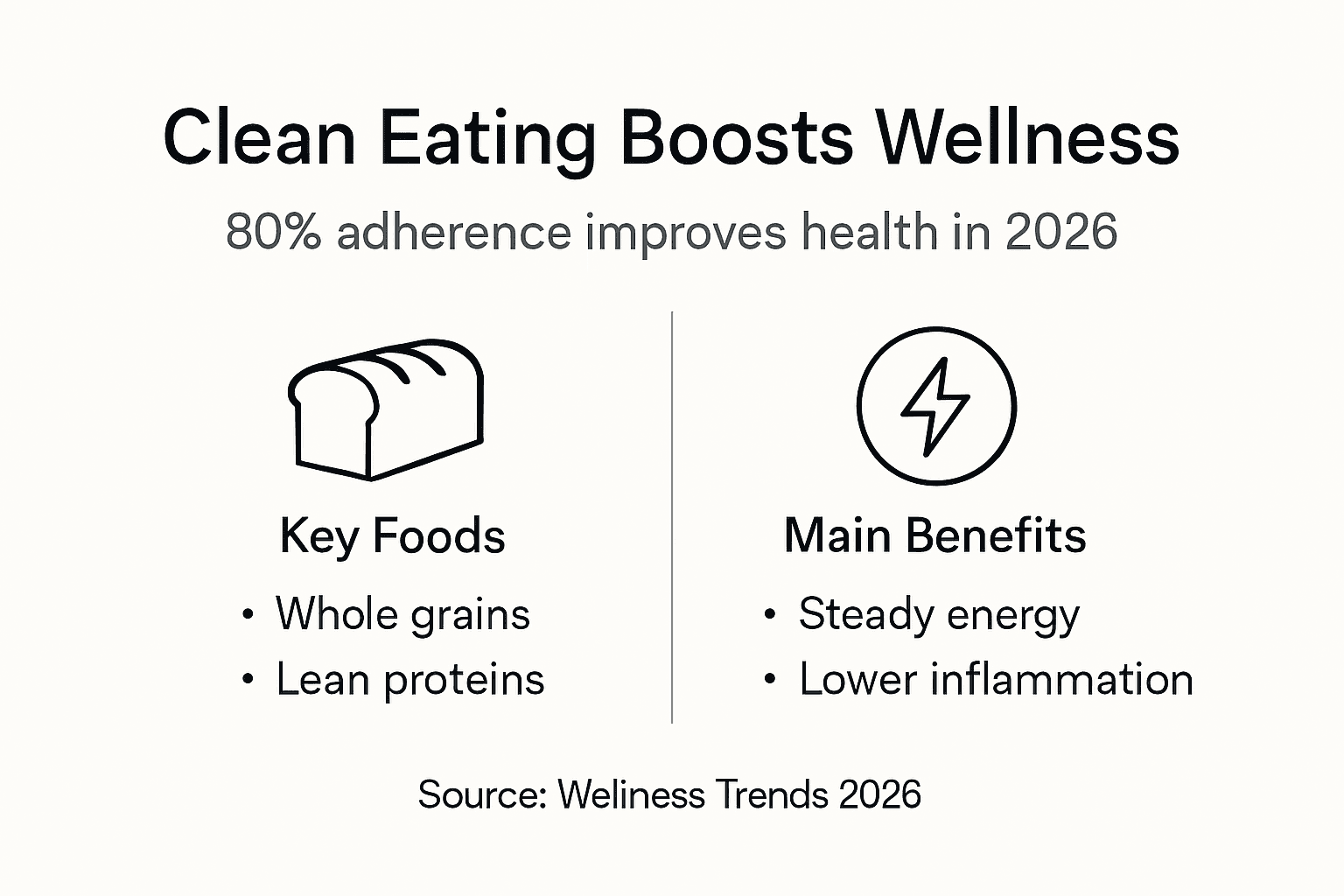 Clean eating infographic with key foods and benefits