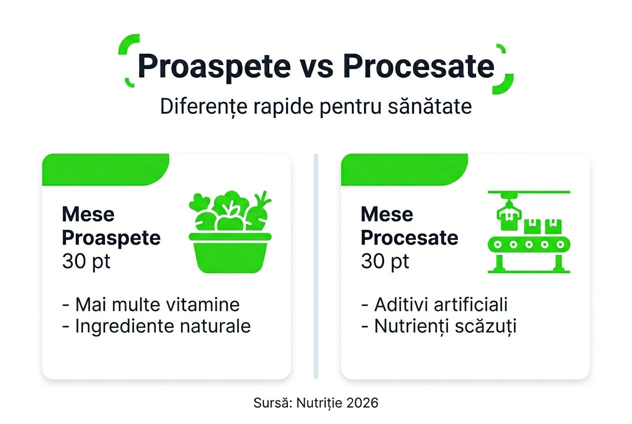 Infografic: Diferențele dintre mâncarea gătită acasă și produsele alimentare procesate
