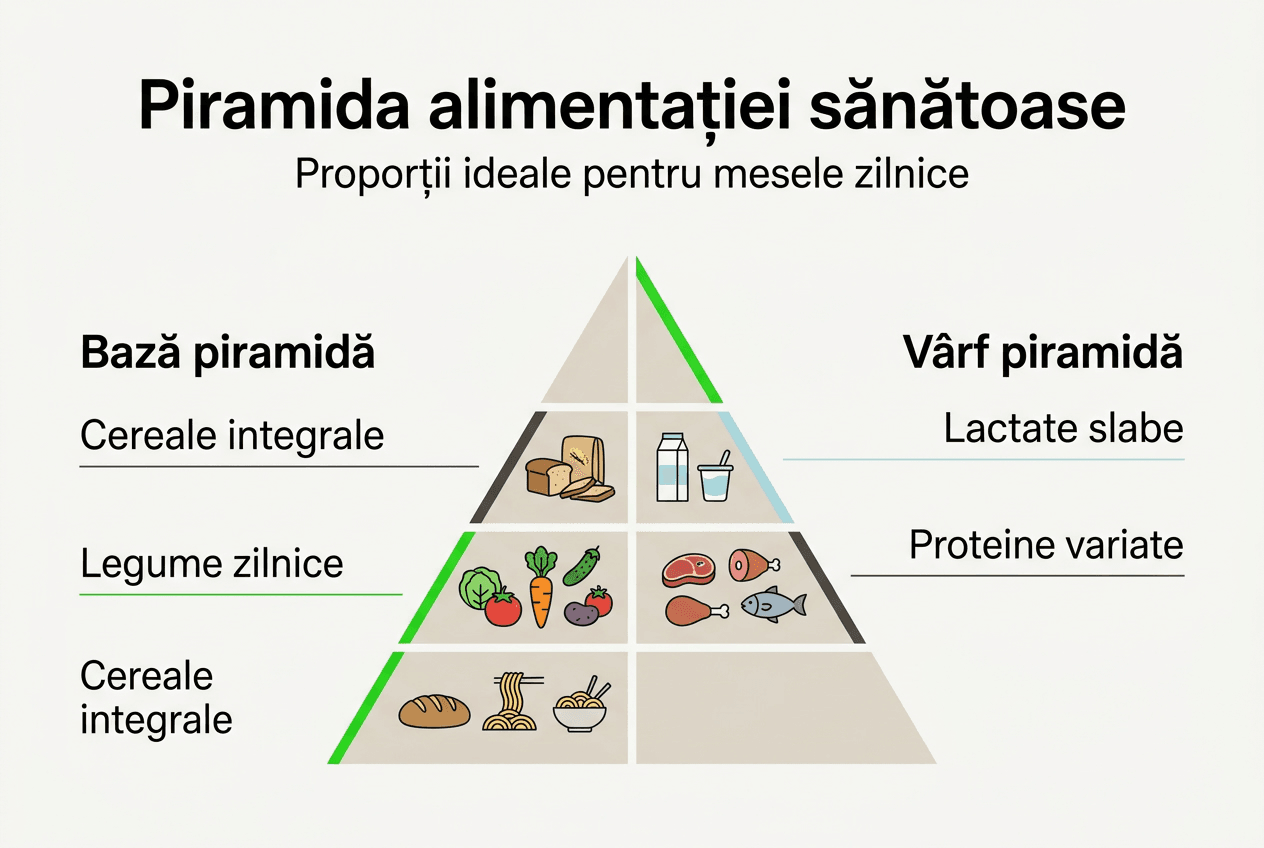 Infografic: cum arată piramida alimentară și ce proporții ar trebui să aibă fiecare grupă de alimente în meniul zilnic