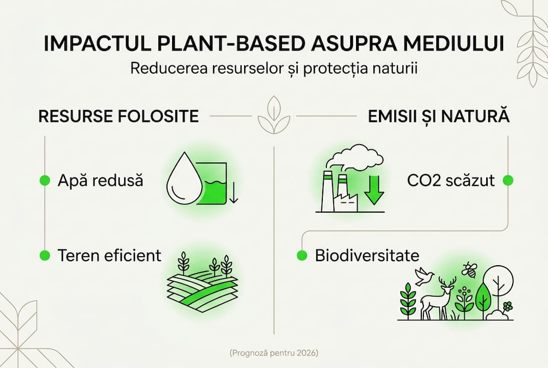 Infografic: Cum influențează alimentația pe bază de plante mediul înconjurător