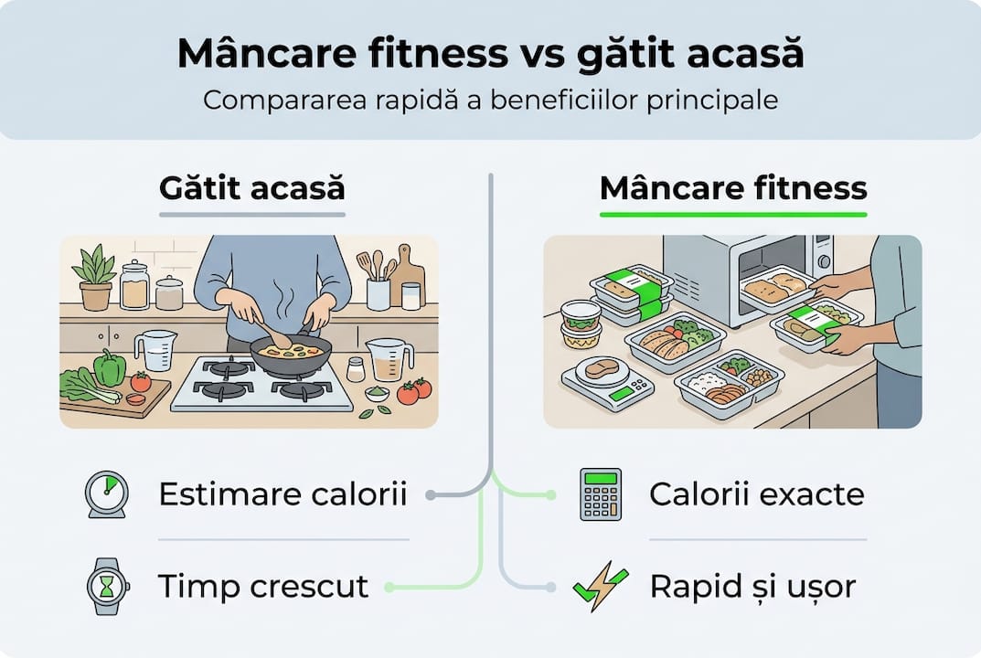 Infografic: comparație între mesele pentru fitness și mâncarea gătită acasă
