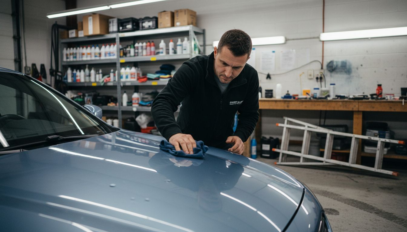 Detailer prepares car for ceramic coating