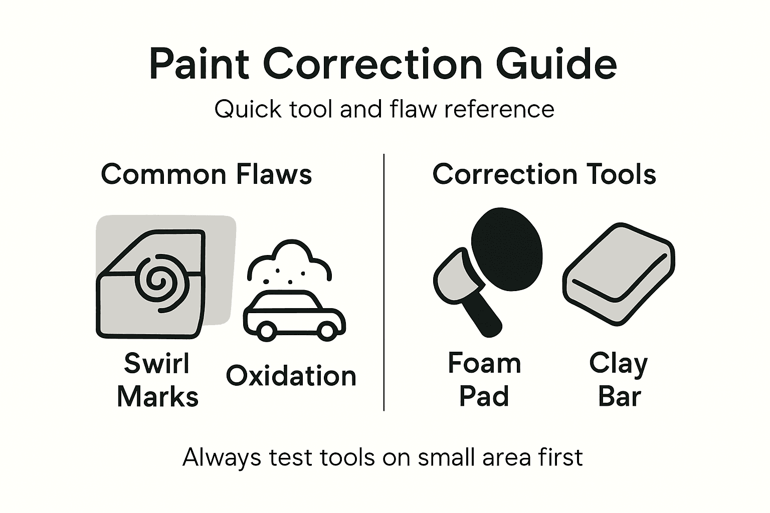 Infographic showing common car paint flaws and tools