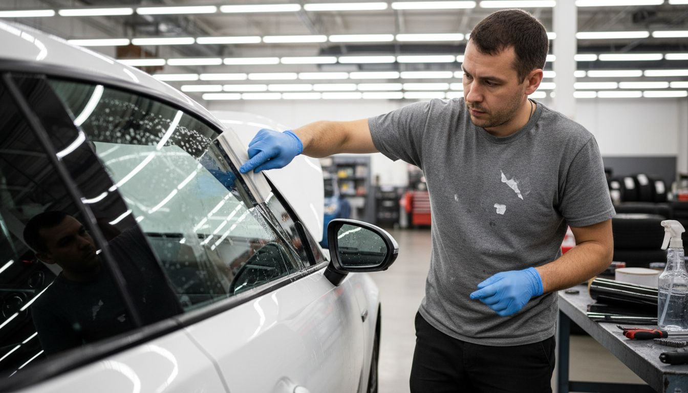 Technician installing ceramic window tints