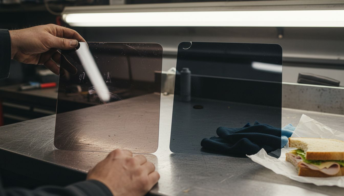 Ceramic vs dyed window film glass samples