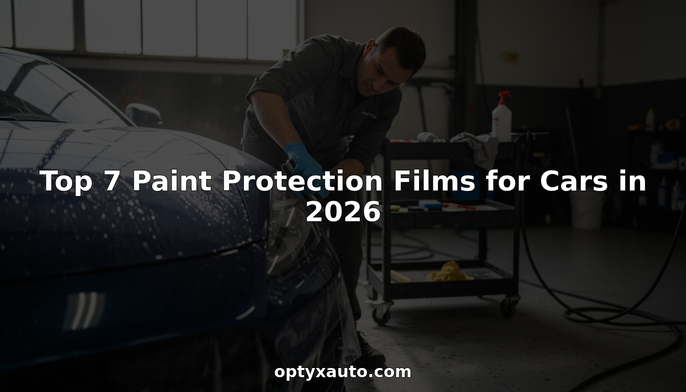 Technician applying paint film on sports car