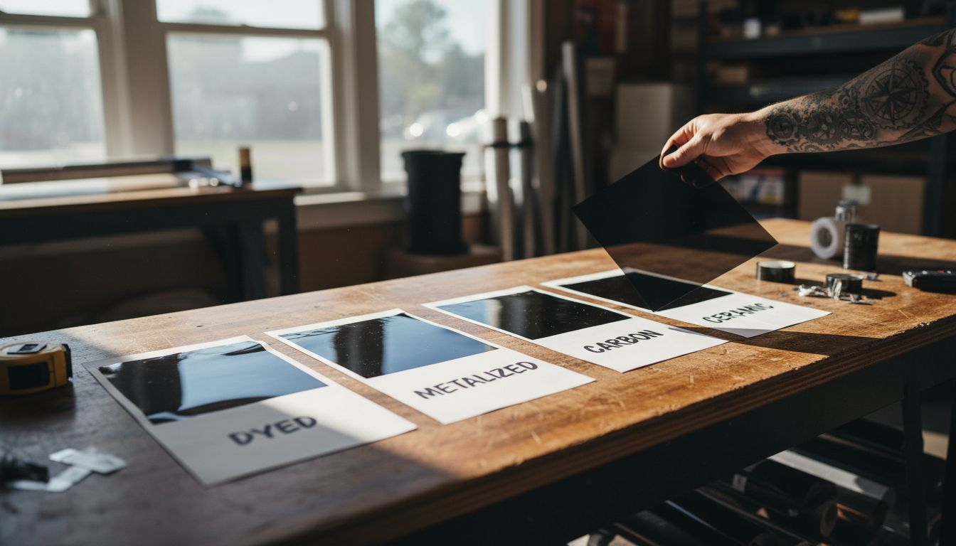 Four window tint film types compared side by side