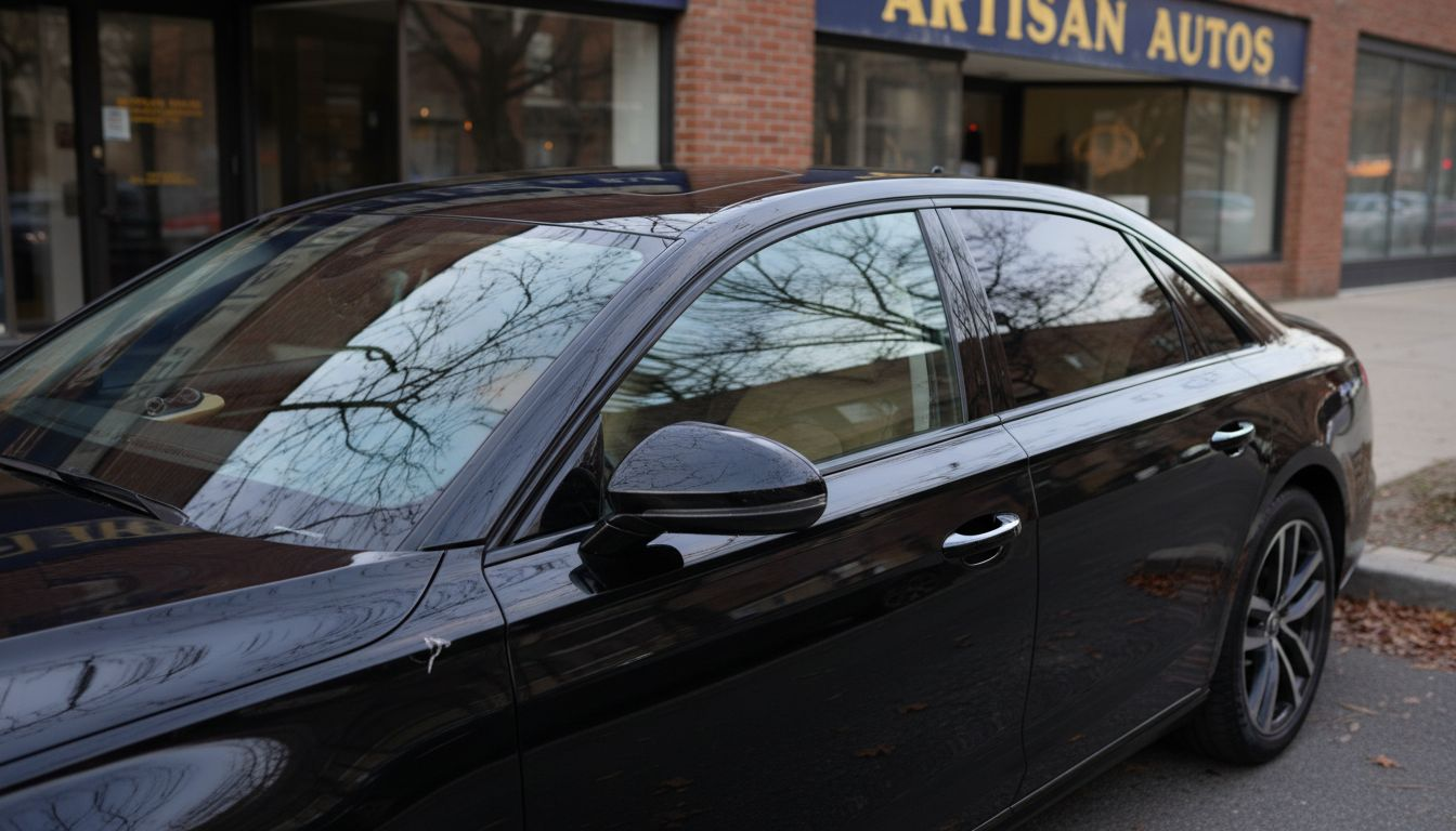 Luxury sedan parked with ceramic window tint
