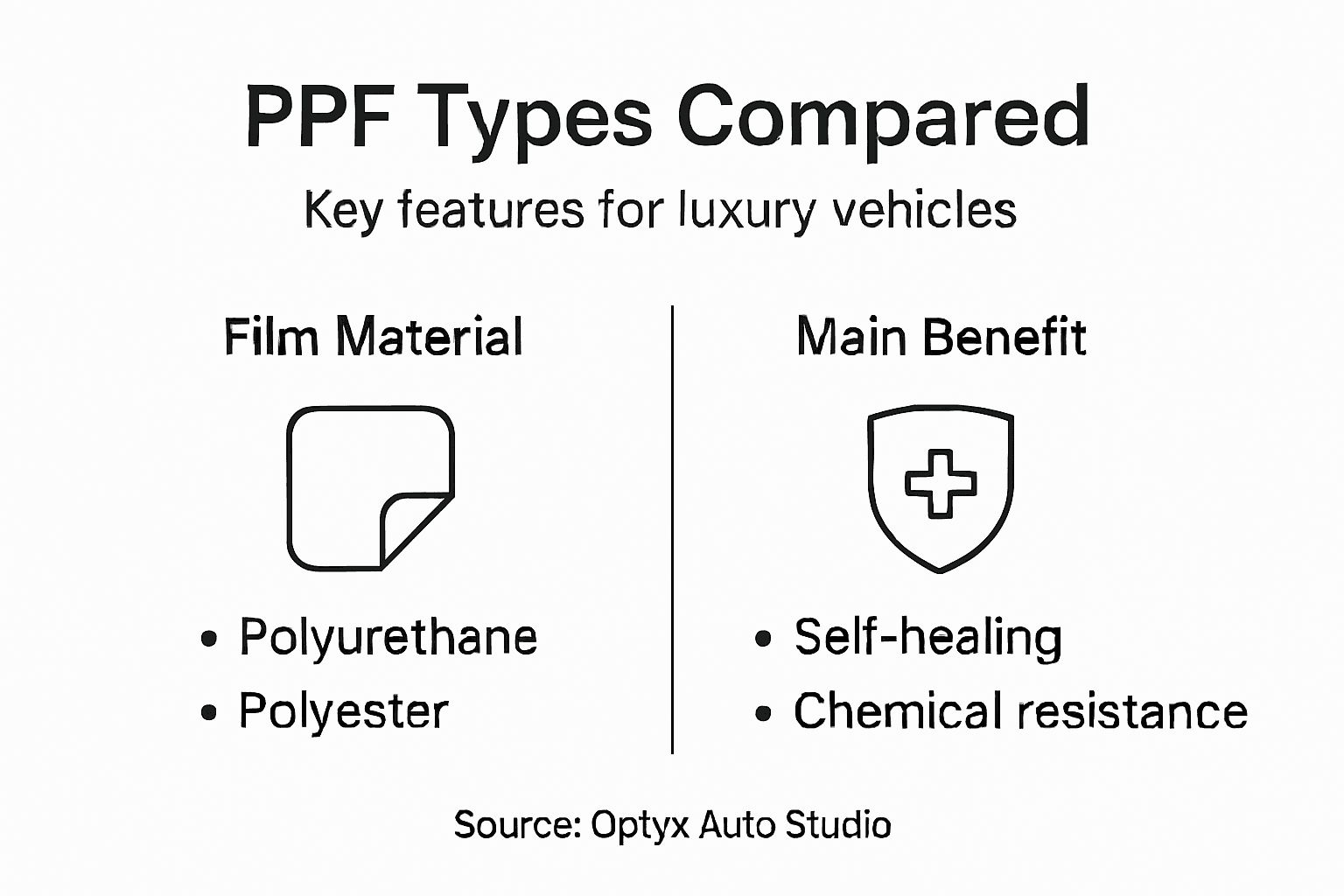 Infographic comparing paint protection film types