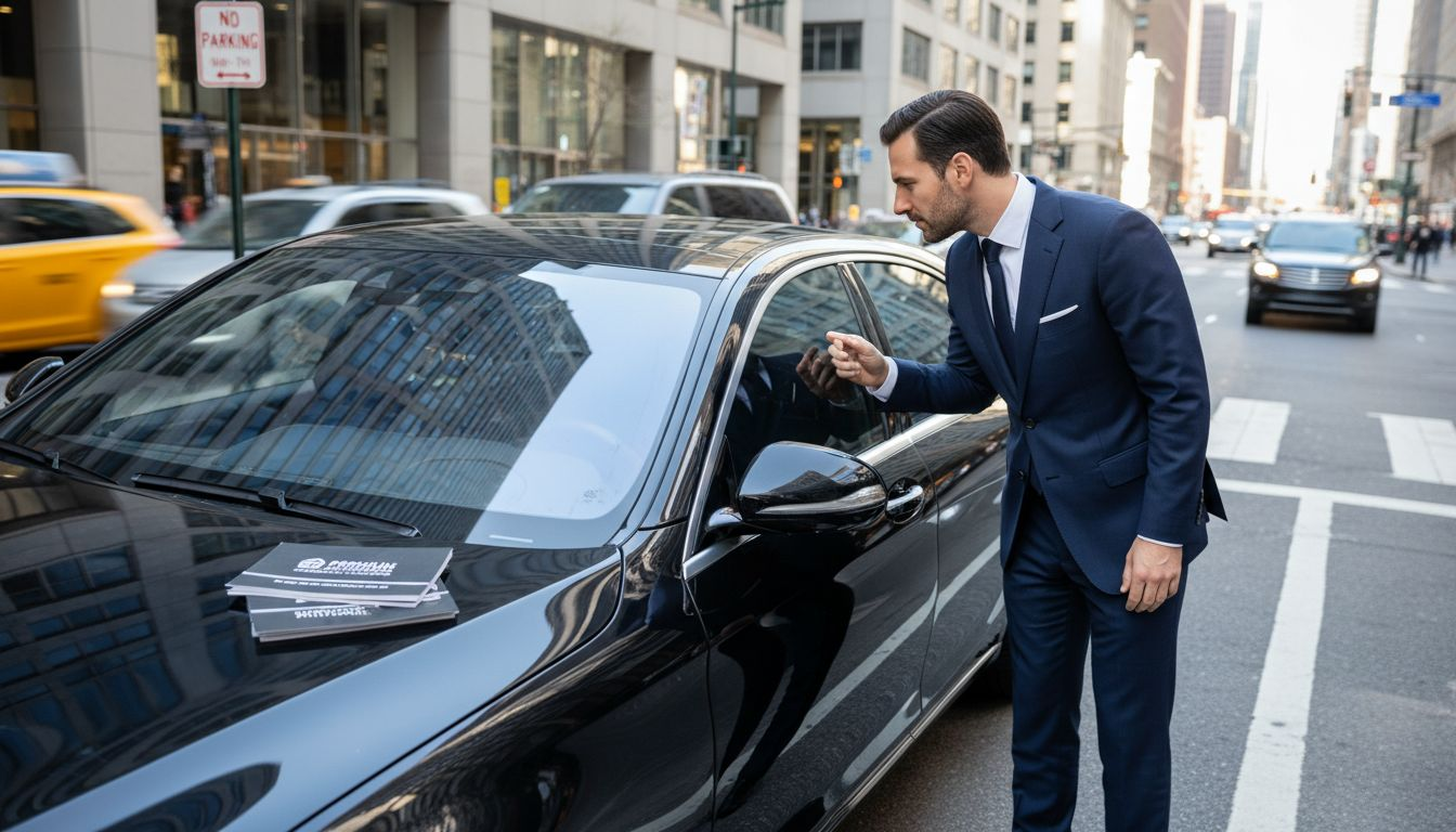Luxury car owner checking tinted window