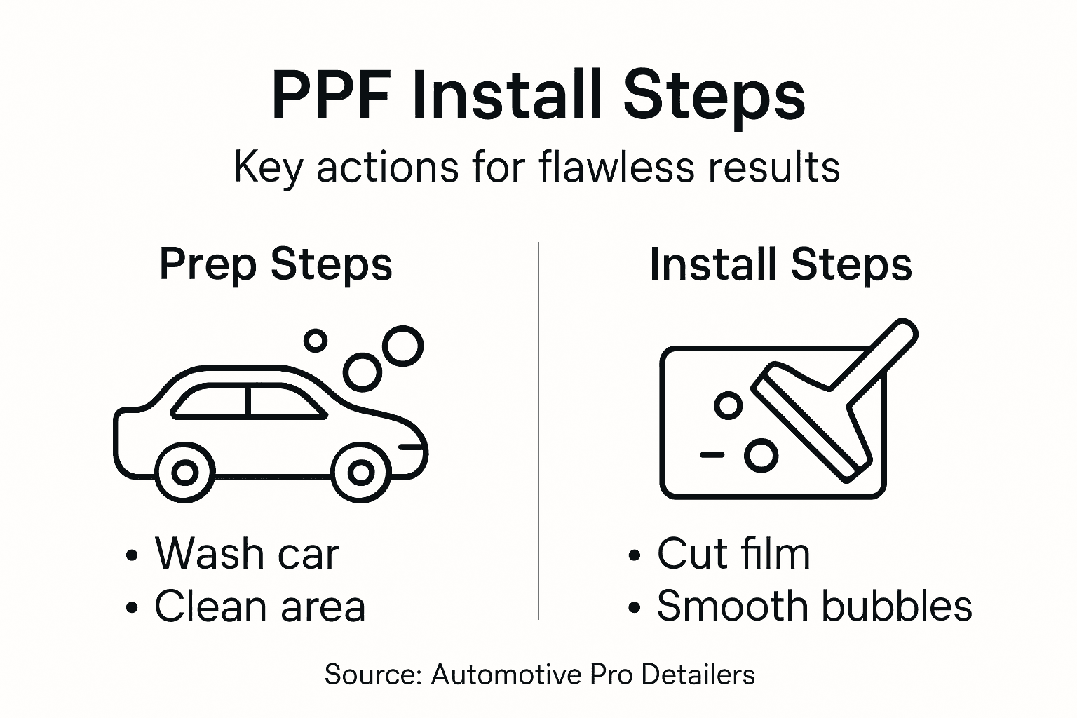 Infographic with PPF install prep and install steps