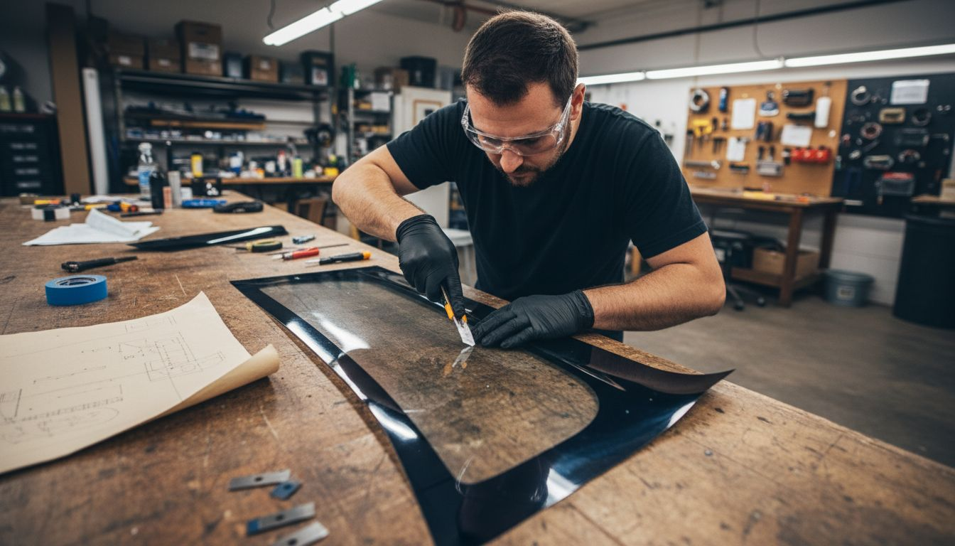 Installer cutting car window tint film