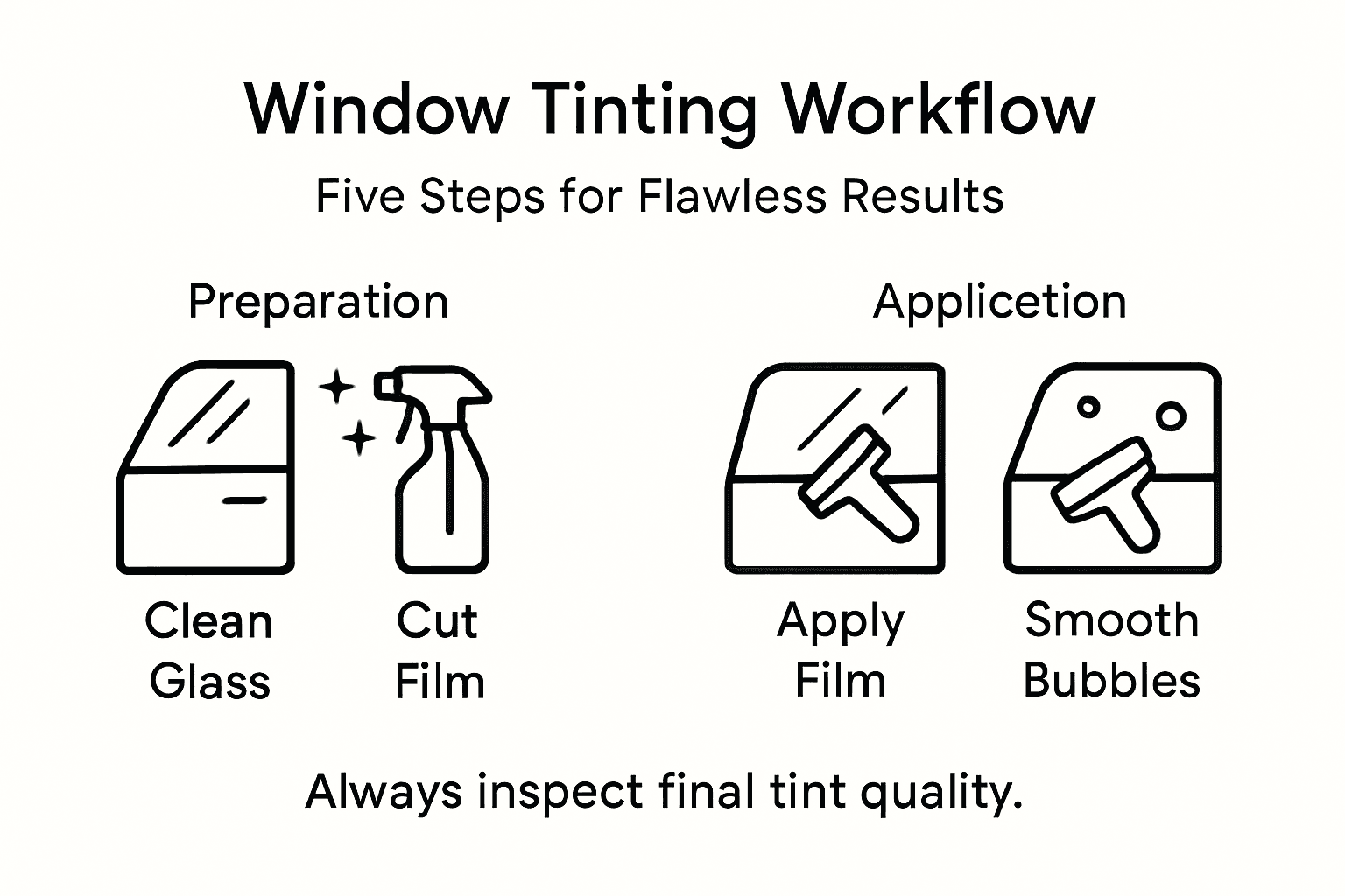Infographic of car window tinting workflow steps