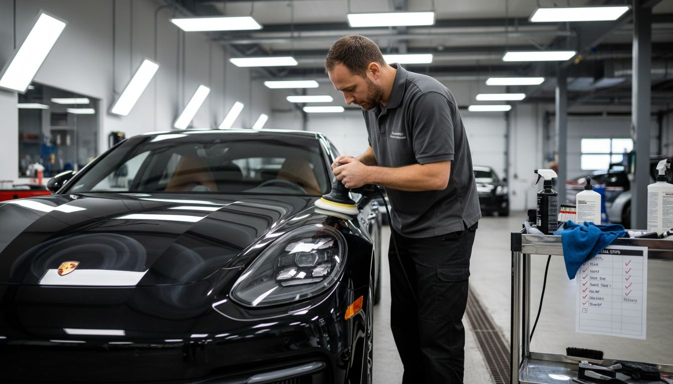 Detailing specialist polishing luxury car paint