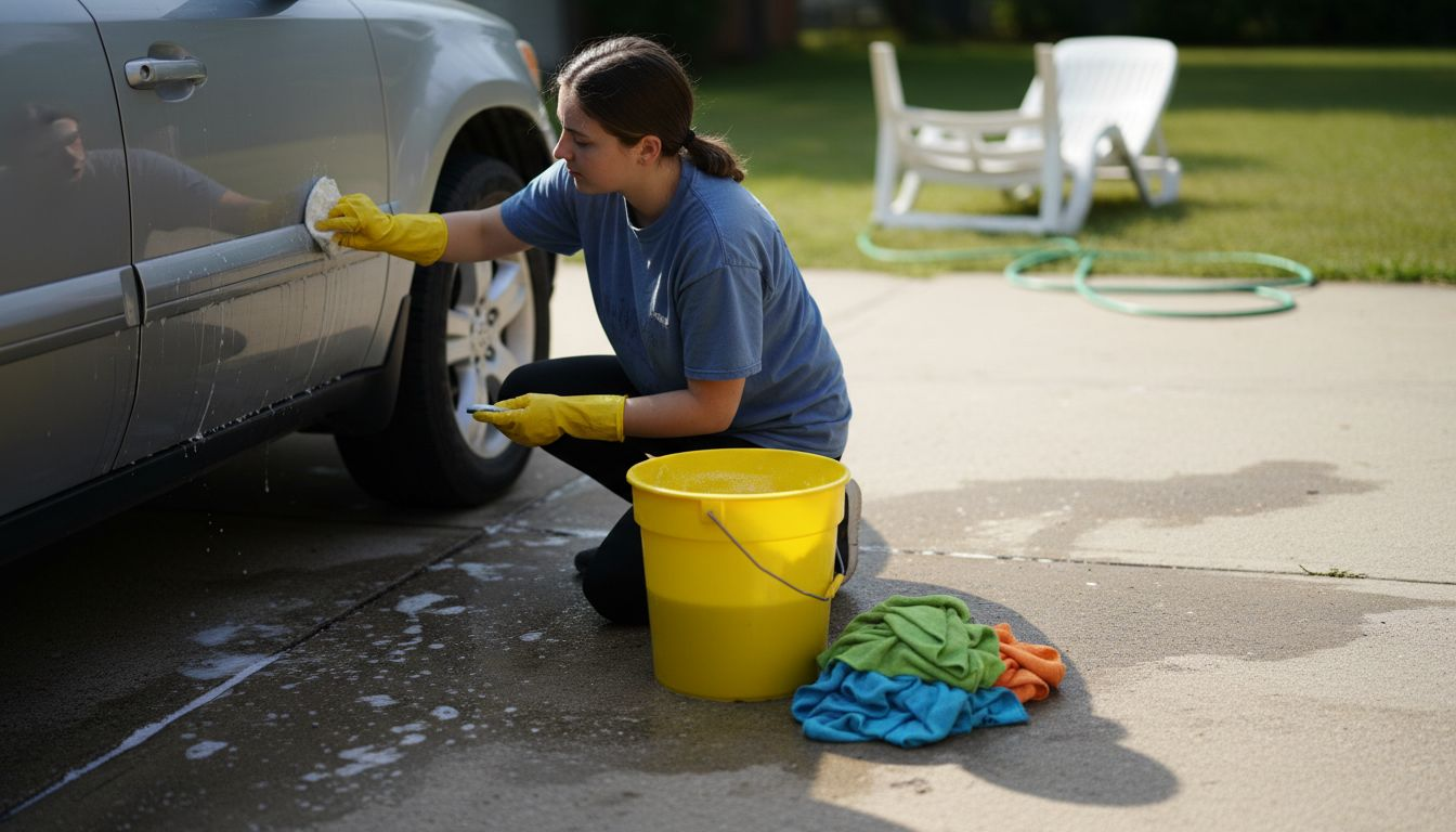 Clay bar cleaning SUV door during wash