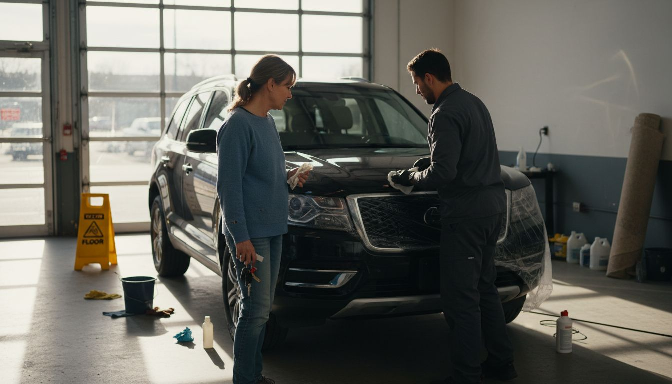 Technician applying ceramic coating to SUV