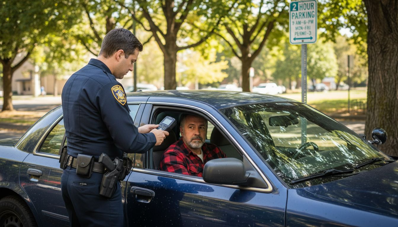 Officer checking window tint compliance on street