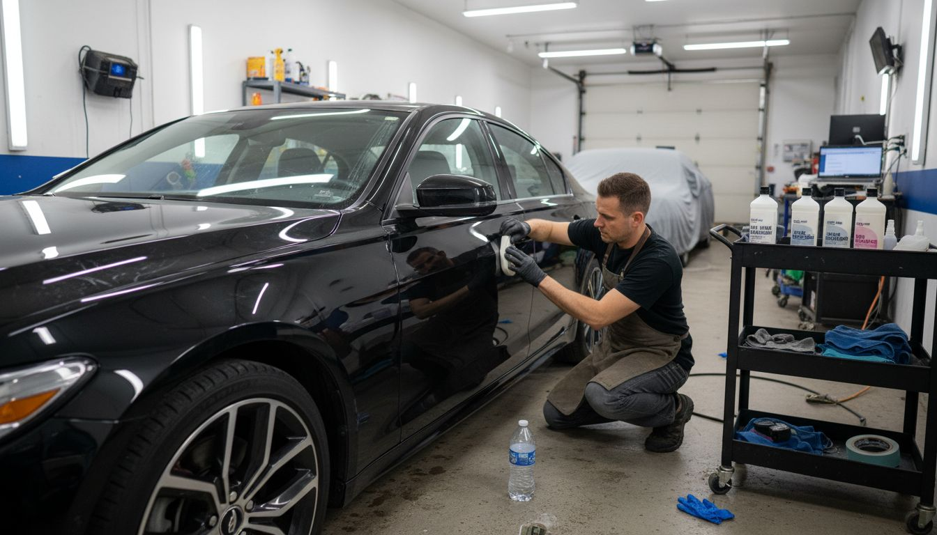 Detailer claying car before paint correction