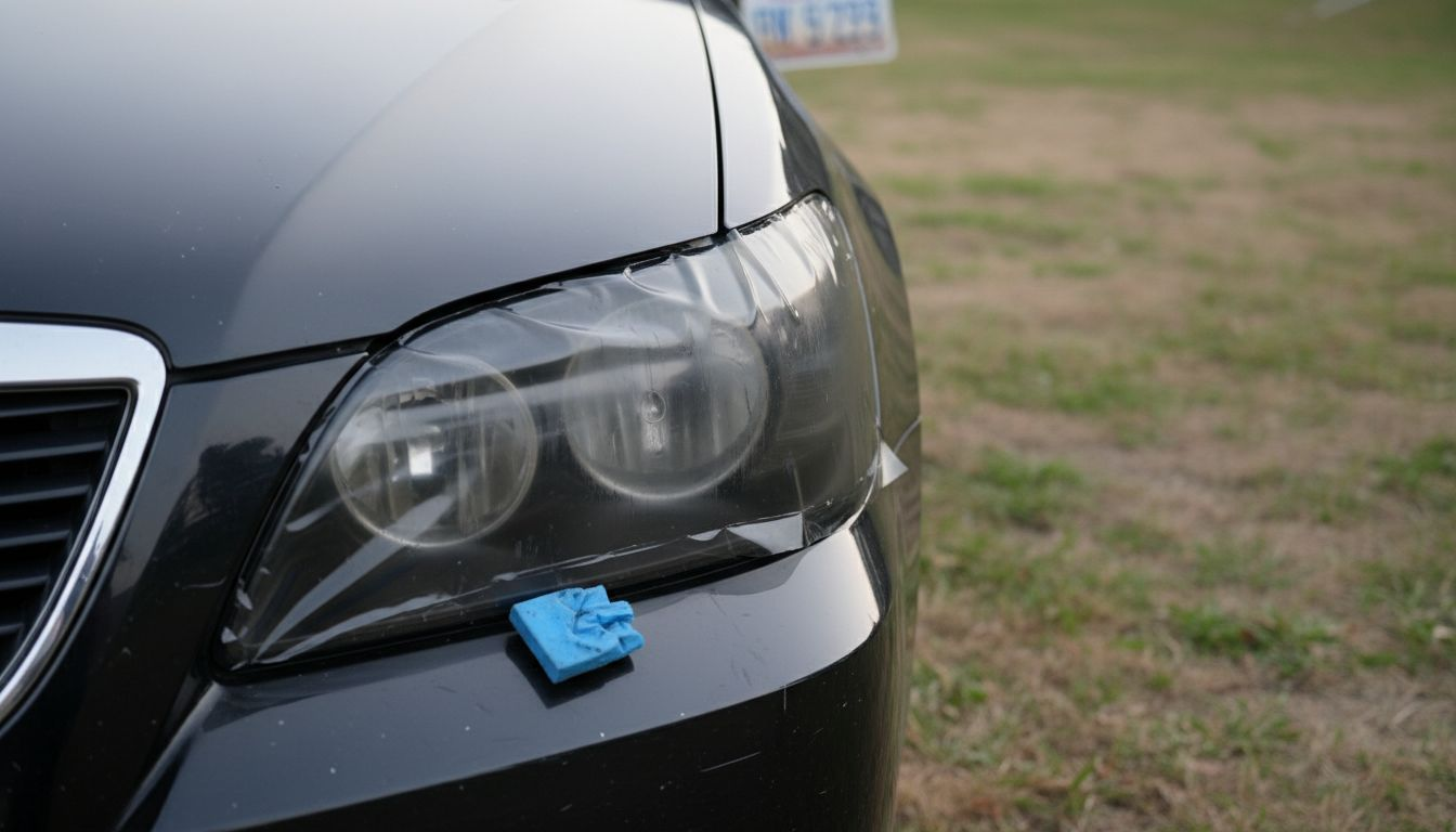 Close-up of vinyl-tinted car headlight