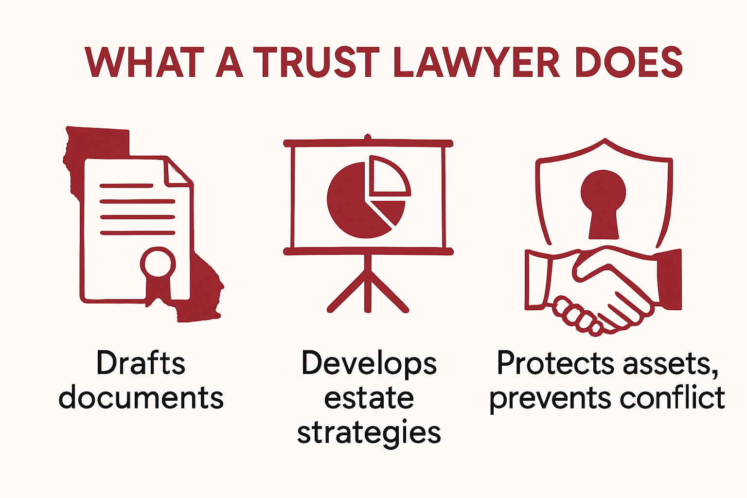 Infographic showing main duties of a trust lawyer