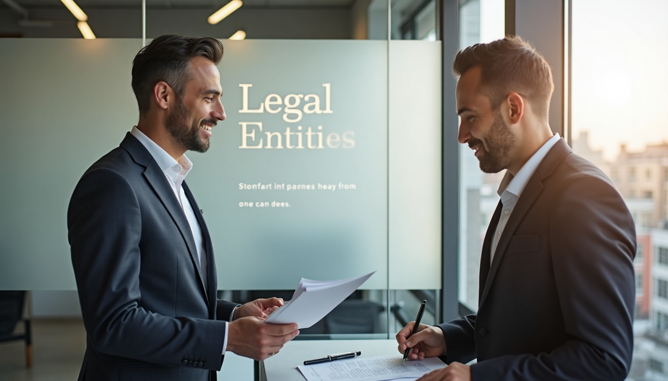 Lawyer and client discuss legal structures in office